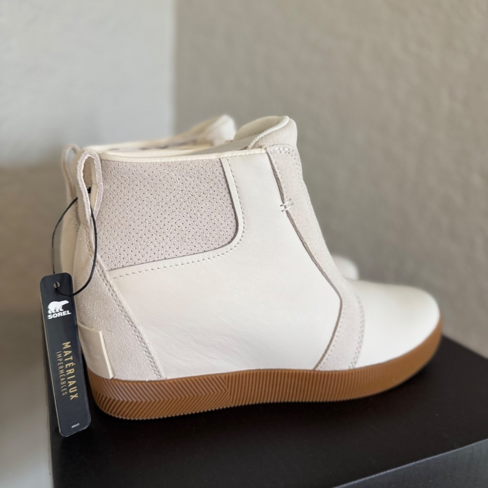 Sorel Out N About Wedge Leather Bootie, Ankle Boots White/Sea Salt, Size 8.5 NWT - Picture 11 of 16